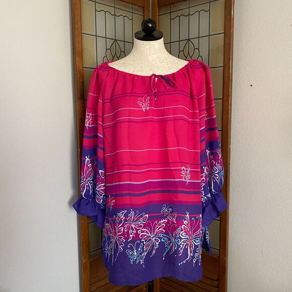 Bob Mackie Wearable Art Oversized Butterfly Tie Neck Blouse Size M - Picture 1 of 9